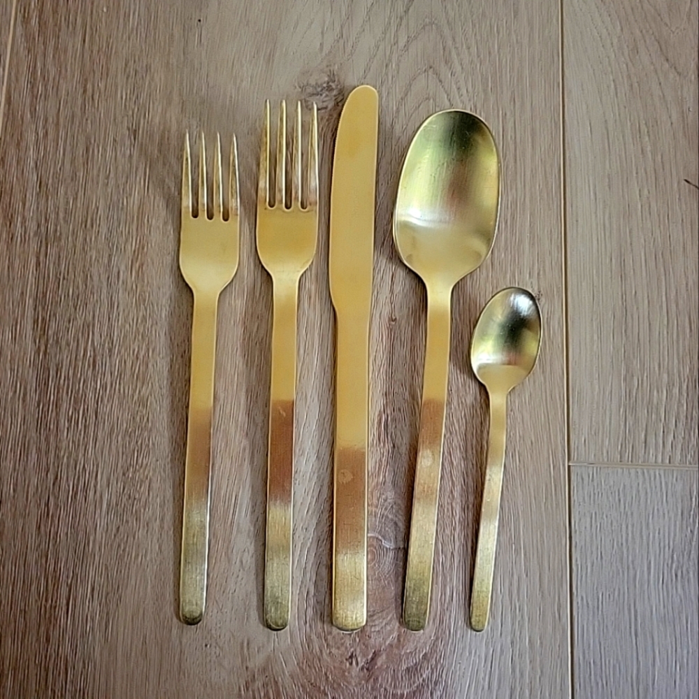 Vtg Herdmar Spiga 5 Pcs Gold Flatware Set Spoons Forks Knife